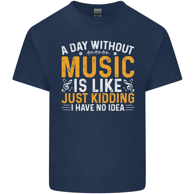 A Day Without Music Tekno Hip Hop Metal Mens Cotton T-Shirt Tee Top Navy Blue