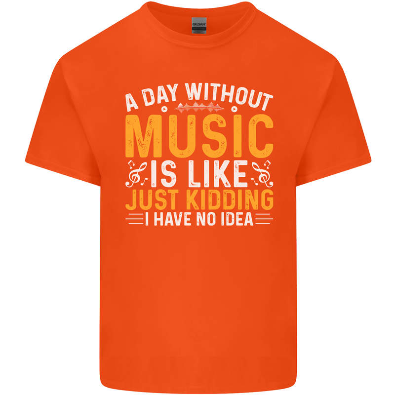 A Day Without Music Tekno Hip Hop Metal Mens Cotton T-Shirt Tee Top Orange