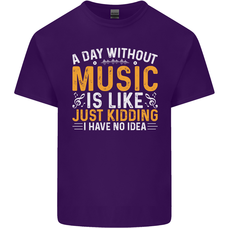 A Day Without Music Tekno Hip Hop Metal Mens Cotton T-Shirt Tee Top Purple