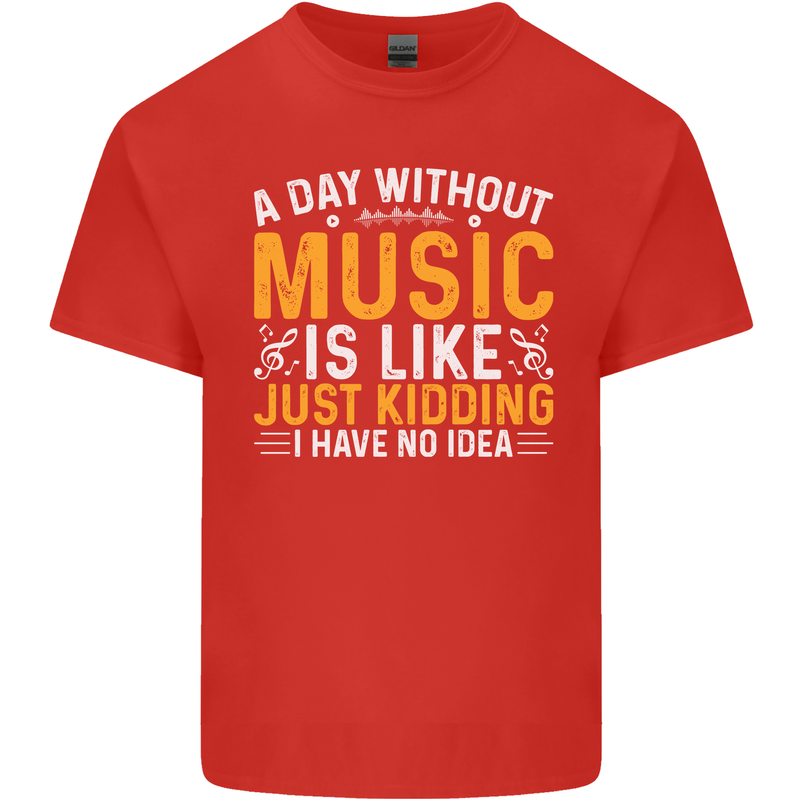 A Day Without Music Tekno Hip Hop Metal Mens Cotton T-Shirt Tee Top Red