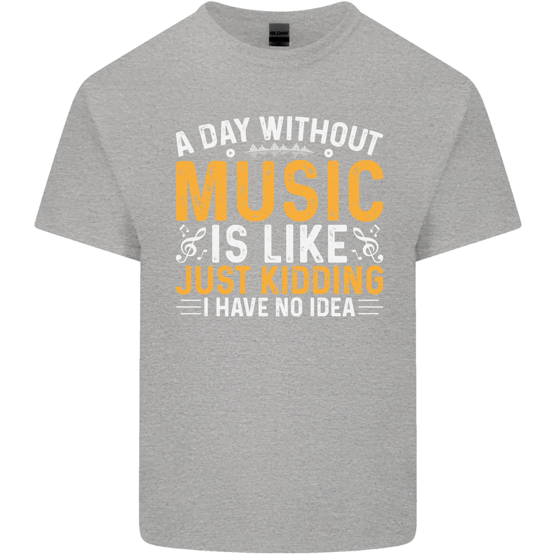 A Day Without Music Tekno Hip Hop Metal Mens Cotton T-Shirt Tee Top Sports Grey