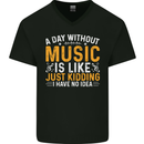 A Day Without Music Tekno Hip Hop Metal Mens V-Neck Cotton T-Shirt Black