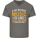 A Day Without Music Tekno Hip Hop Metal Mens V-Neck Cotton T-Shirt Charcoal