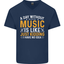 A Day Without Music Tekno Hip Hop Metal Mens V-Neck Cotton T-Shirt Navy Blue