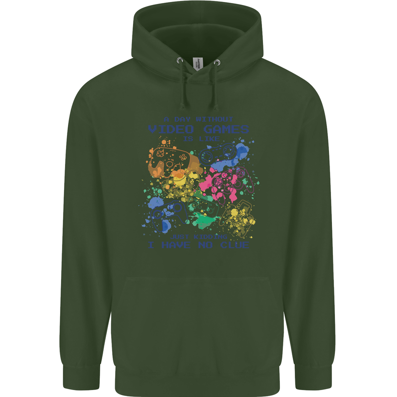 A Day Without Video Games Mens 80% Cotton Hoodie Forest Green