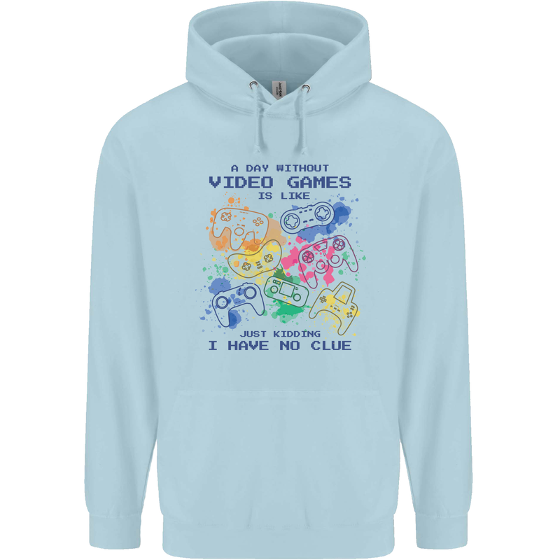 A Day Without Video Games Mens 80% Cotton Hoodie Light Blue