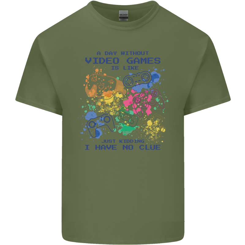 A Day Without Video Games Mens Cotton T-Shirt Tee Top Military Green