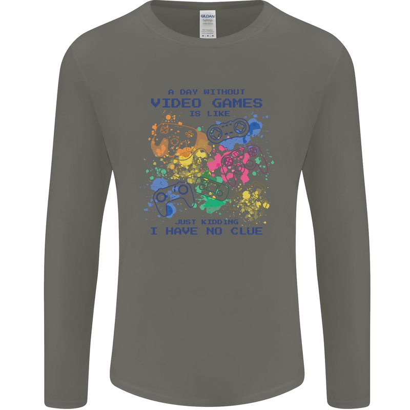 A Day Without Video Games Mens Long Sleeve T-Shirt Charcoal