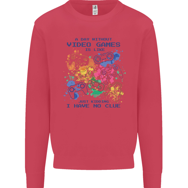 A Day Without Video Games Mens Sweatshirt Jumper Heliconia