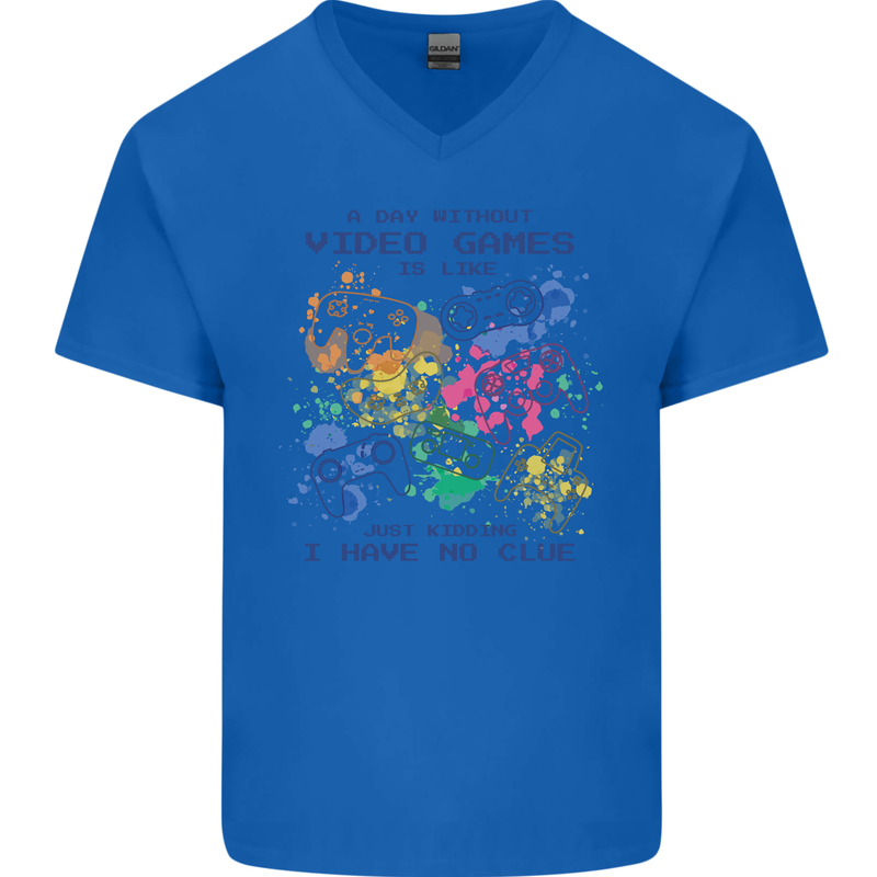A Day Without Video Games Mens V-Neck Cotton T-Shirt Royal Blue