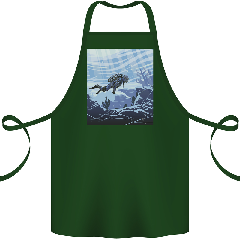 A Deep Sea Scuba Diver Diving Cotton Apron 100% Organic Forest Green