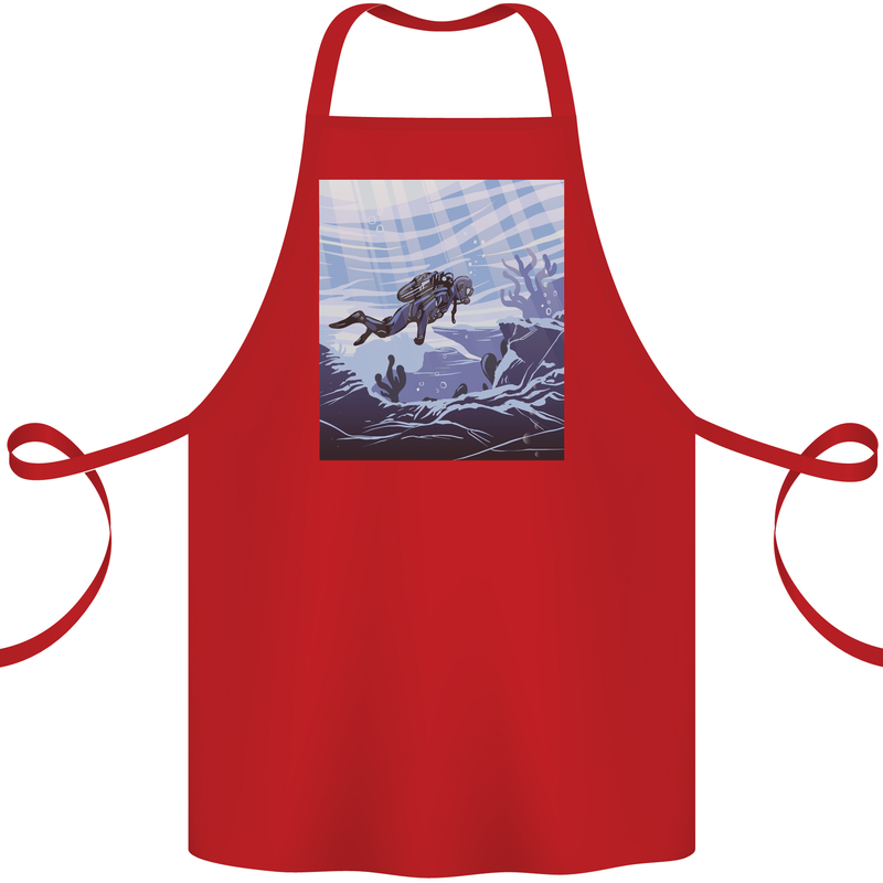 A Deep Sea Scuba Diver Diving Cotton Apron 100% Organic Red