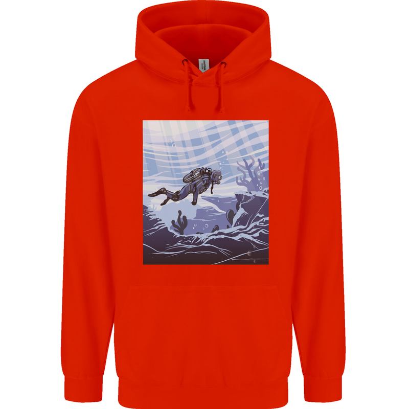 A Deep Sea Scuba Diver Diving Mens 80% Cotton Hoodie Bright Red