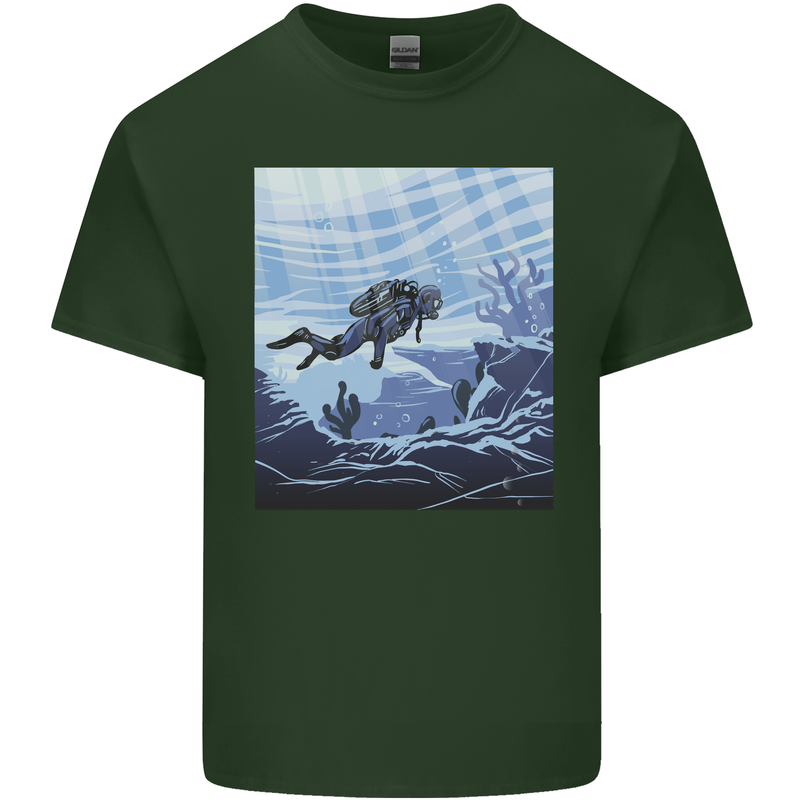 A Deep Sea Scuba Diver Diving Mens Cotton T-Shirt Tee Top Forest Green