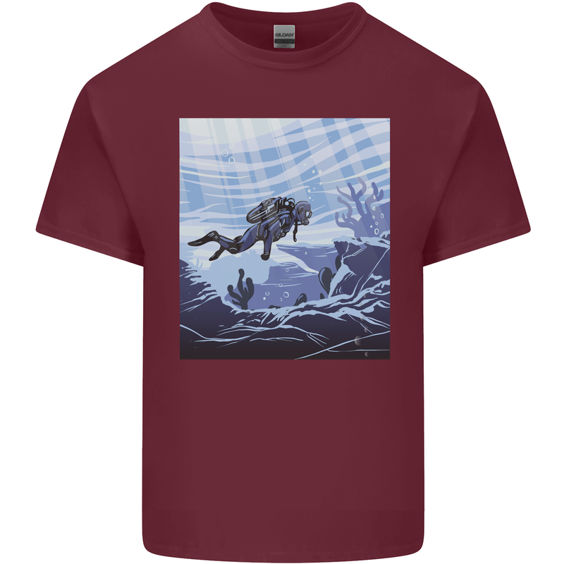 A Deep Sea Scuba Diver Diving Mens Cotton T-Shirt Tee Top Maroon