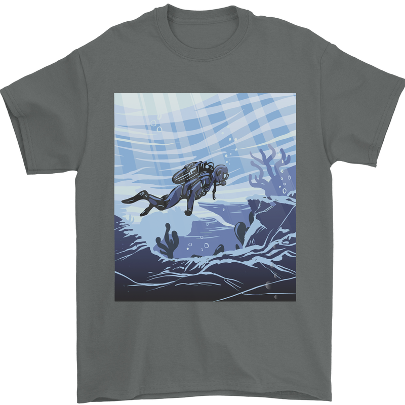 A Deep Sea Scuba Diver Diving Mens T-Shirt 100% Cotton Charcoal