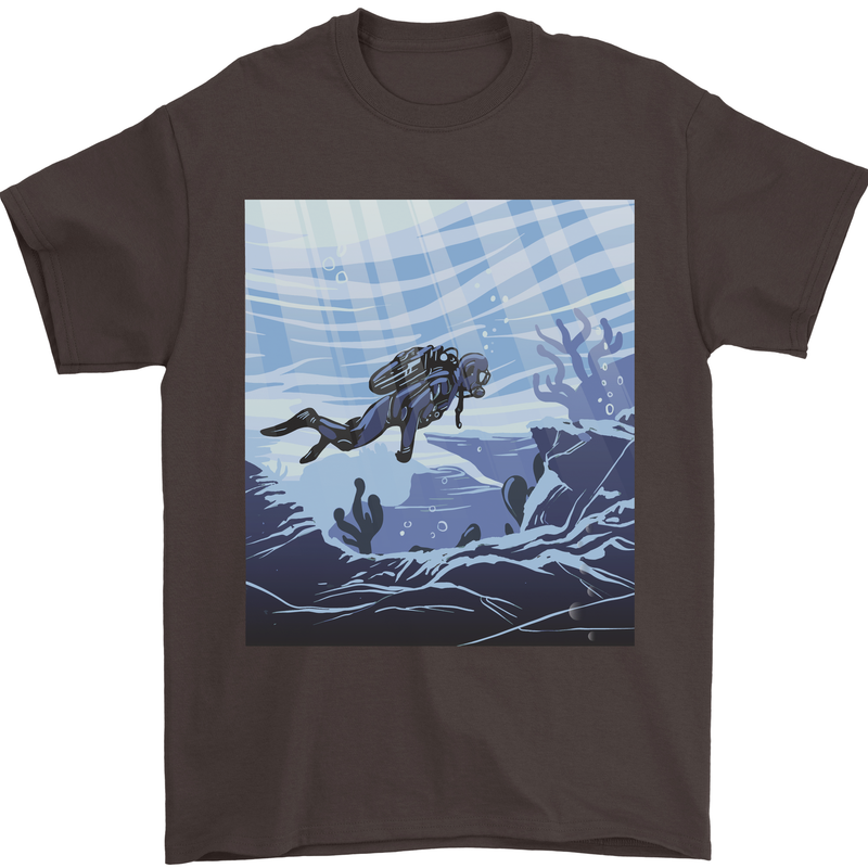 A Deep Sea Scuba Diver Diving Mens T-Shirt 100% Cotton Dark Chocolate