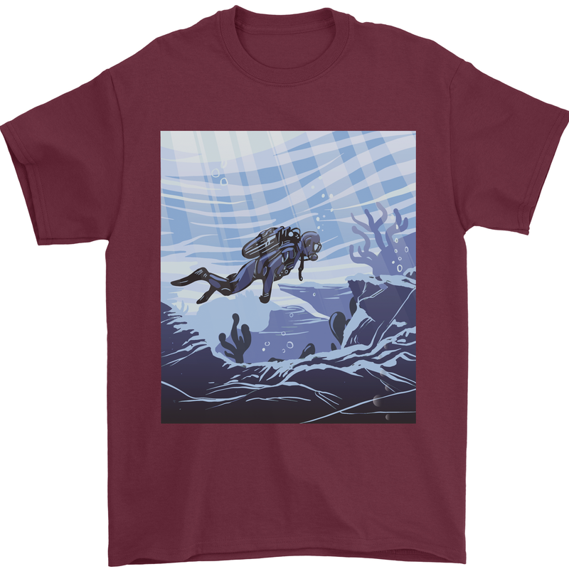 A Deep Sea Scuba Diver Diving Mens T-Shirt 100% Cotton Maroon