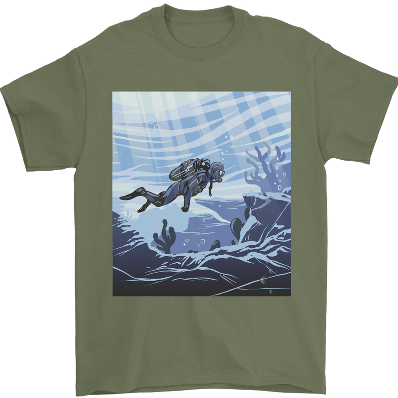 A Deep Sea Scuba Diver Diving Mens T-Shirt 100% Cotton Military Green