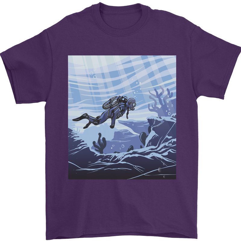 A Deep Sea Scuba Diver Diving Mens T-Shirt 100% Cotton Purple