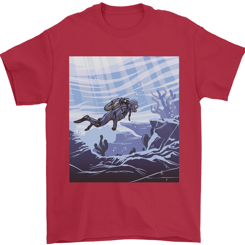 A Deep Sea Scuba Diver Diving Mens T-Shirt 100% Cotton Red