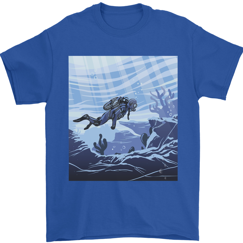 A Deep Sea Scuba Diver Diving Mens T-Shirt 100% Cotton Royal Blue