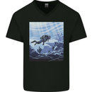 A Deep Sea Scuba Diver Diving Mens V-Neck Cotton T-Shirt Black