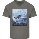 A Deep Sea Scuba Diver Diving Mens V-Neck Cotton T-Shirt Charcoal