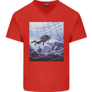 A Deep Sea Scuba Diver Diving Mens V-Neck Cotton T-Shirt Red