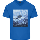 A Deep Sea Scuba Diver Diving Mens V-Neck Cotton T-Shirt Royal Blue