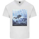 A Deep Sea Scuba Diver Diving Mens V-Neck Cotton T-Shirt White