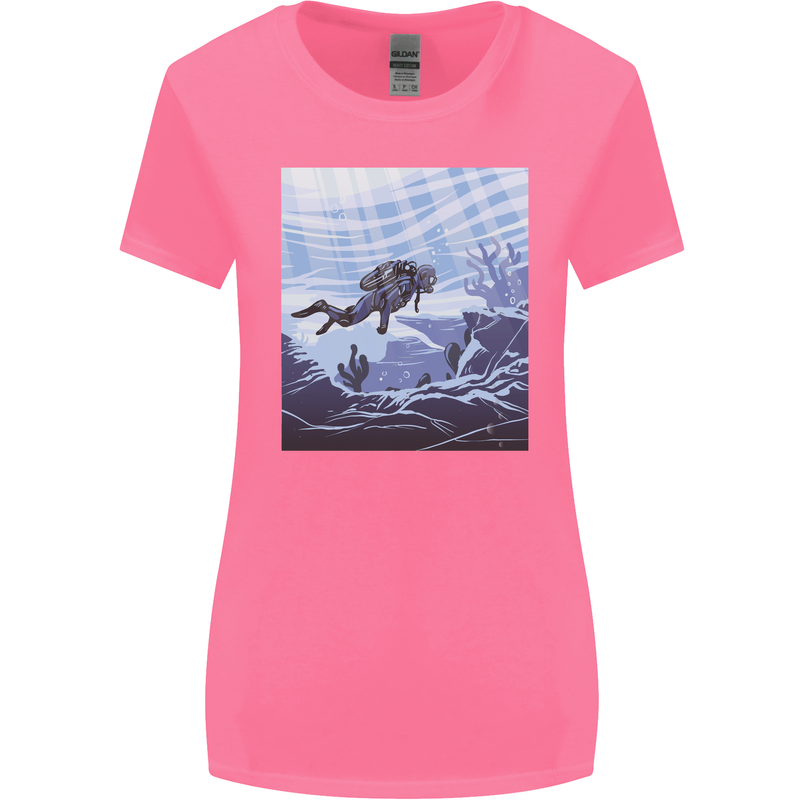 A Deep Sea Scuba Diver Diving Womens Wider Cut T-Shirt Azalea