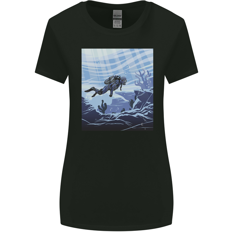 A Deep Sea Scuba Diver Diving Womens Wider Cut T-Shirt Black