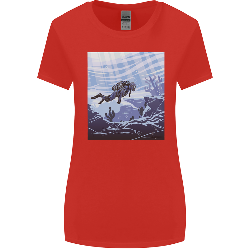 A Deep Sea Scuba Diver Diving Womens Wider Cut T-Shirt Red