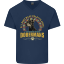 A Dobermans Dog Mens V-Neck Cotton T-Shirt Navy Blue