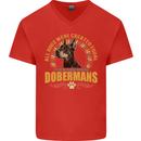 A Dobermans Dog Mens V-Neck Cotton T-Shirt Red