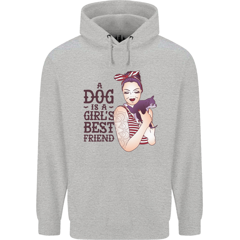 A Dog Is a Girl's Best Friend Chihuahua Childrens Kids Hoodie Sports Grey