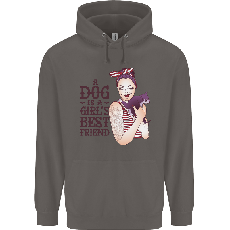 A Dog Is a Girl's Best Friend Chihuahua Mens 80% Cotton Hoodie Charcoal