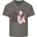 A Dog Is a Girl's Best Friend Chihuahua Mens V-Neck Cotton T-Shirt Charcoal