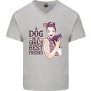 A Dog Is a Girl's Best Friend Chihuahua Mens V-Neck Cotton T-Shirt Sports Grey