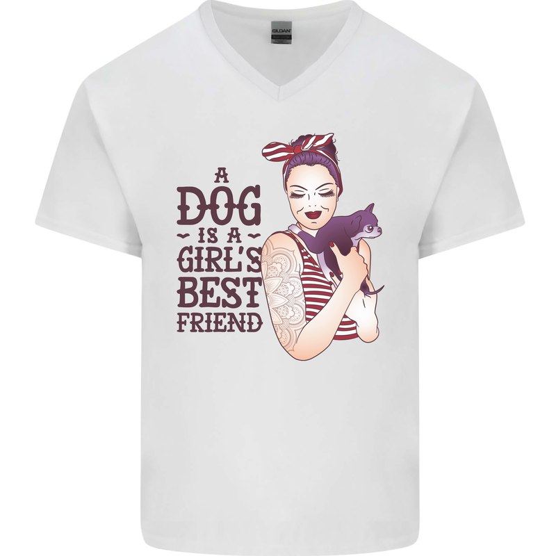 A Dog Is a Girl's Best Friend Chihuahua Mens V-Neck Cotton T-Shirt White