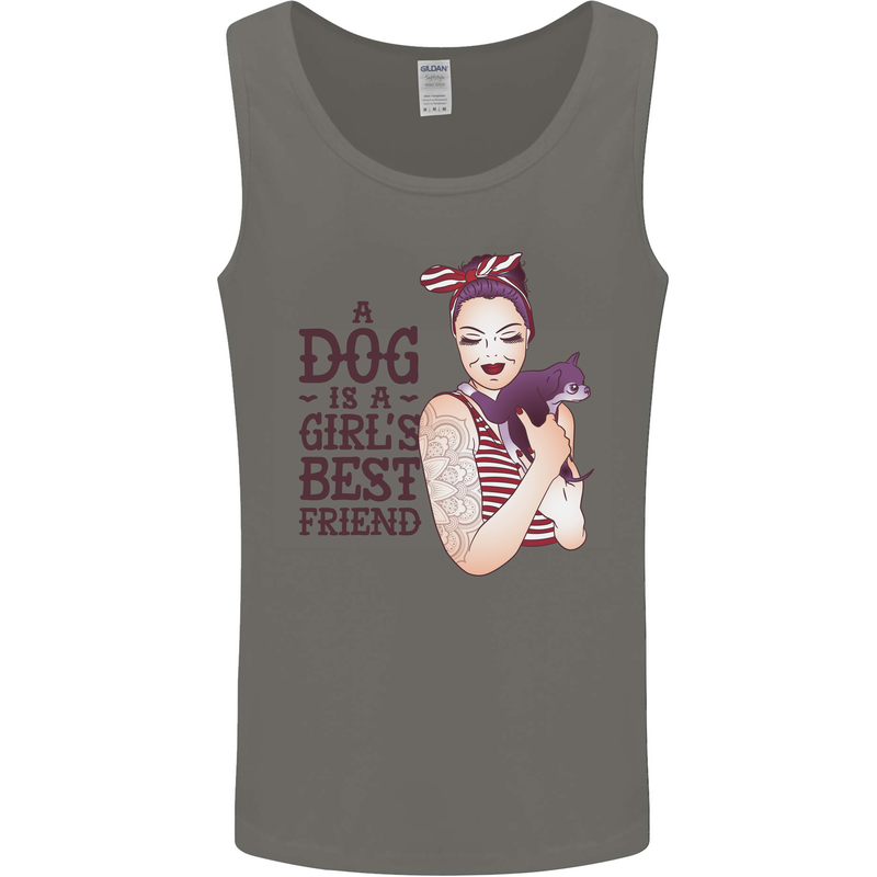 A Dog Is a Girl's Best Friend Chihuahua Mens Vest Tank Top Charcoal