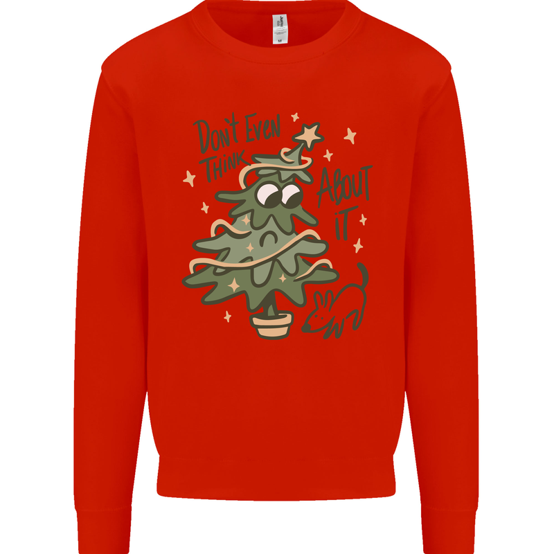 A Dog Weeing on a Christmas Tree Xmas Funny Kids Sweatshirt Jumper Bright Red