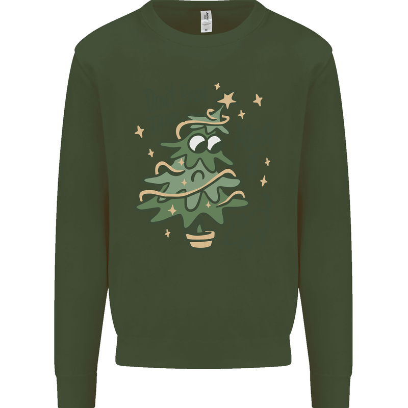 A Dog Weeing on a Christmas Tree Xmas Funny Kids Sweatshirt Jumper Forest Green