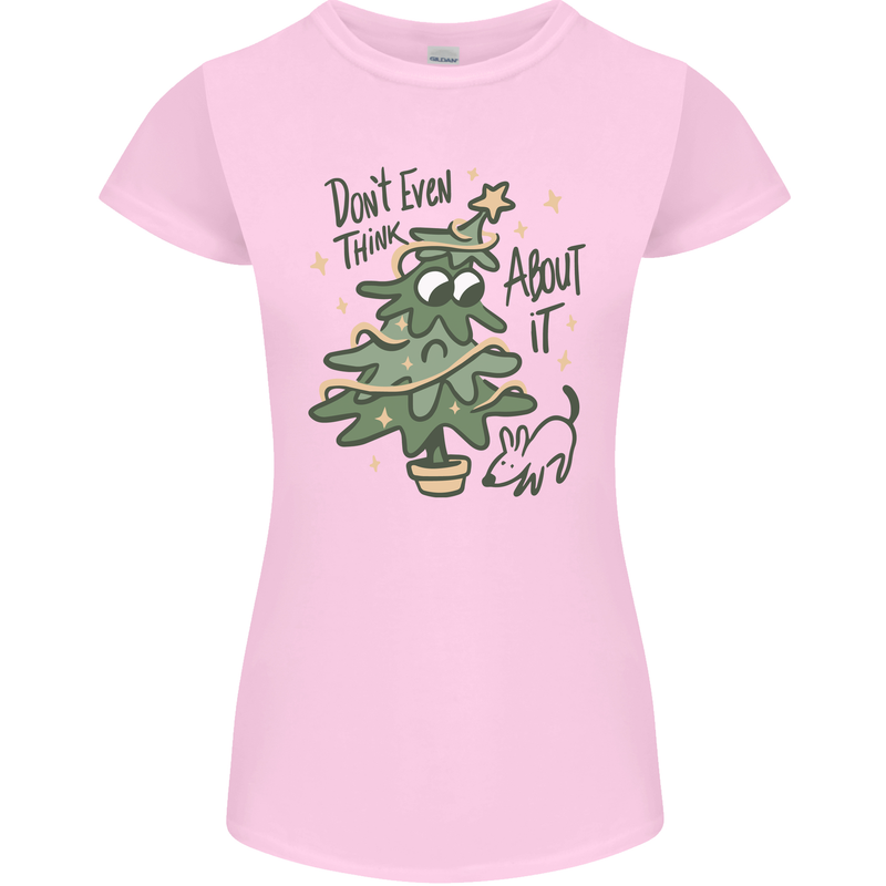 A Dog Weeing on a Christmas Tree Xmas Funny Womens Petite Cut T-Shirt Light Pink