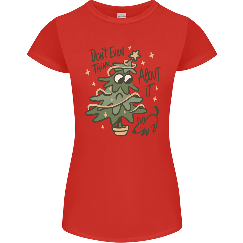 A Dog Weeing on a Christmas Tree Xmas Funny Womens Petite Cut T-Shirt Red