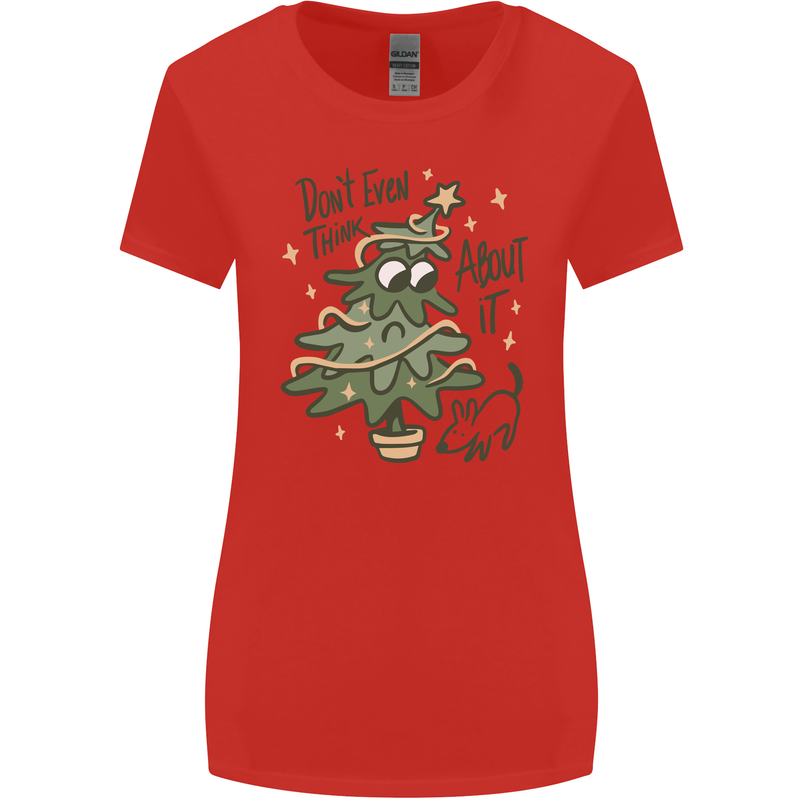 A Dog Weeing on a Christmas Tree Xmas Funny Womens Wider Cut T-Shirt Red