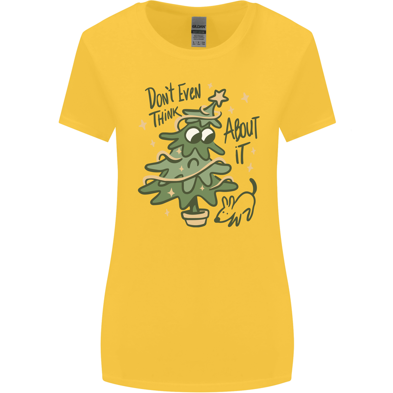 A Dog Weeing on a Christmas Tree Xmas Funny Womens Wider Cut T-Shirt Yellow