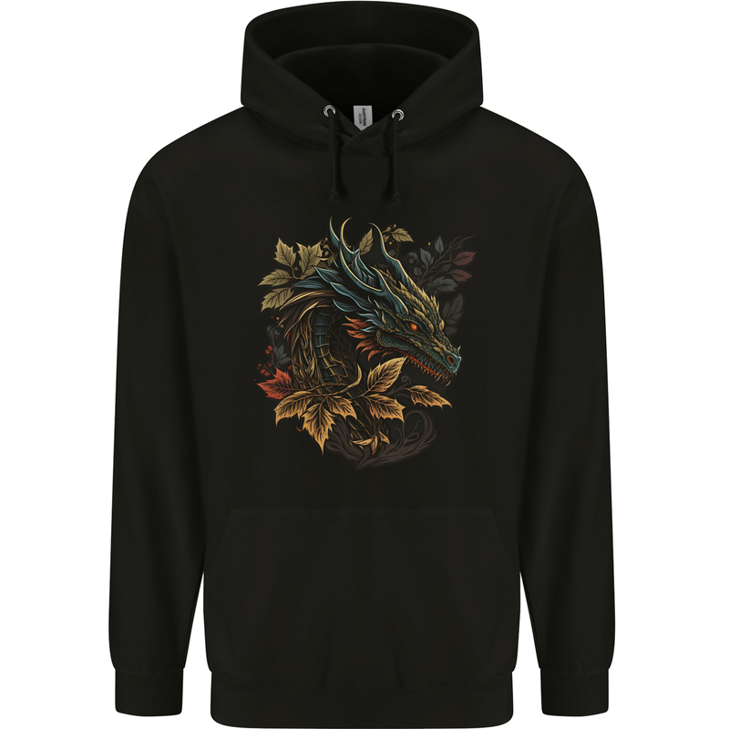 A Dragon in Nature Fantasy Mens 80% Cotton Hoodie Black