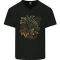 A Dragon in Nature Fantasy Mens V-Neck Cotton T-Shirt Black